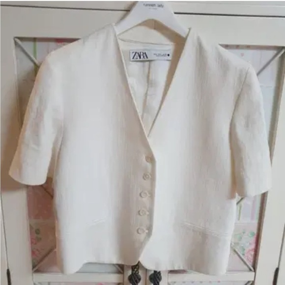 Zara Jackets & Blazers - Zara White Linen/Cotton Blend Minimalist Blazer Jacket Large